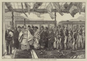 Opening van de eerste spoorweg in Japan, aankomst van de Mikado